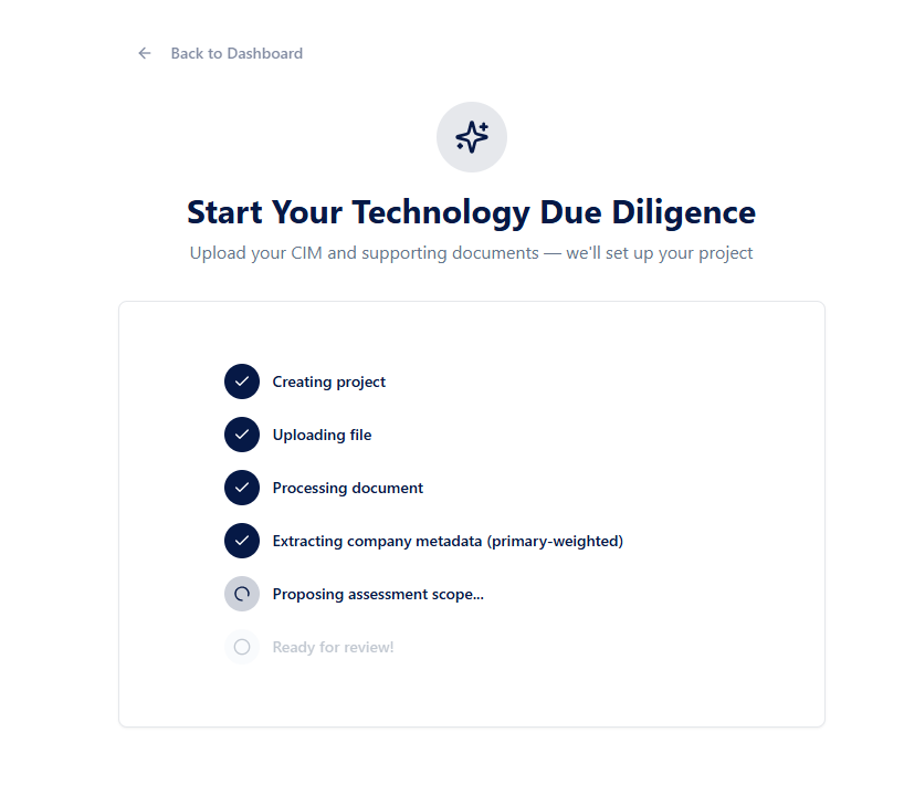 CIM upload interface showing AI auto-assessment