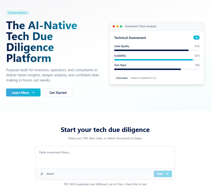Platform homepage showing AI-powered project setup